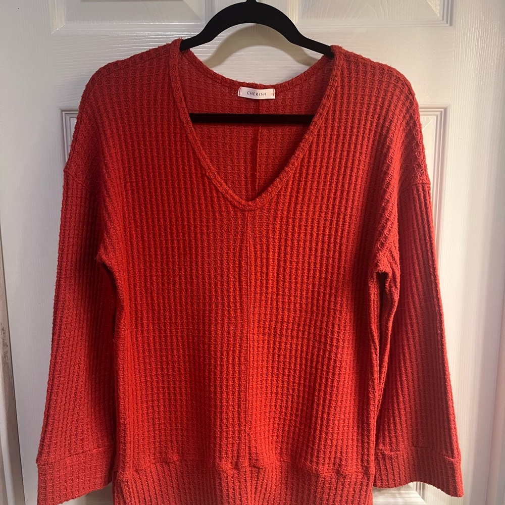 Cherish Red Waffle Sweater